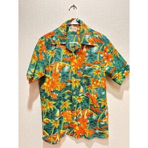 Waikiki 76 Hawaiian Shirt Medium Tropical Bright Polyester Wide Collar